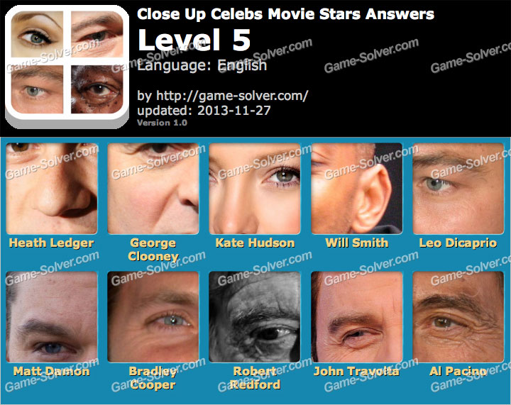 Close Up Celebs Movie Star Edition Level 5 Game Solver