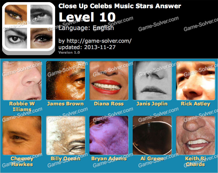 Close Up Celebs Music Star Edition Level 10 Game Solver