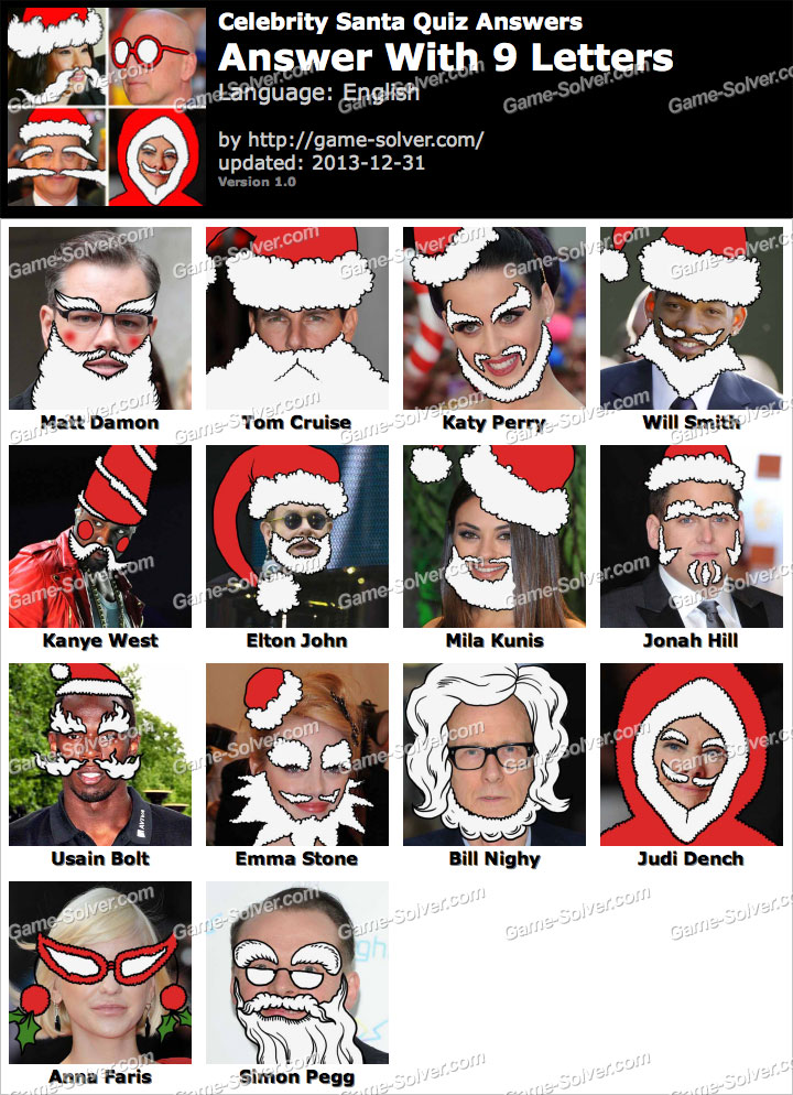 Celebrity Santa Quiz 9 Letters - Game Solver