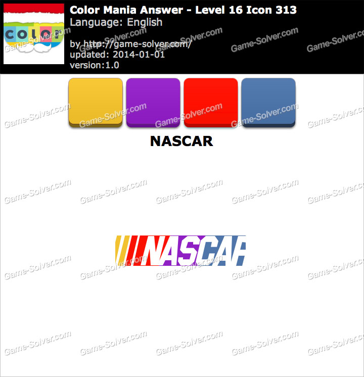 Colormania Level 16 Icon 313 NASCAR • Game Solver