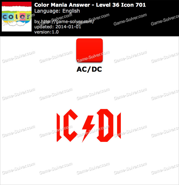 Colormania Level 36 Icon 701 AC/DC • Game Solver