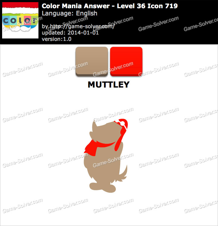 Colormania Level 36 Icon 719 MUTTLEY • Game Solver
