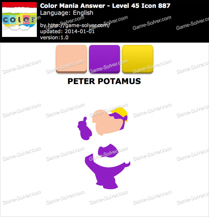 Colormania Level 45 Icon 887 PETER POTAMUS • Game Solver