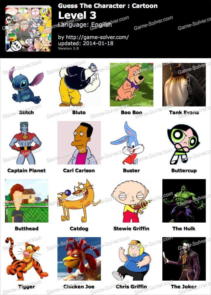Printable Cartoon Character Picture Quiz