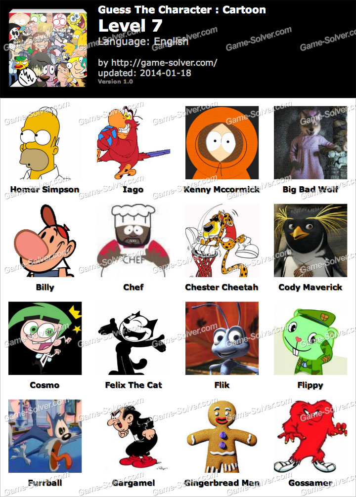 Guess The Character Cartoon Level 7 Game Solver