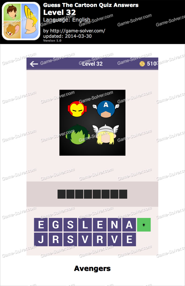 Guess the Cartoon Quiz Level 32 • Game Solver