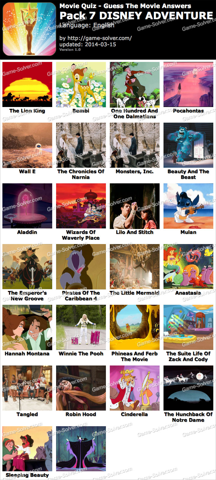 Movie Quiz Level 7 Disney Adventure - Game Solver