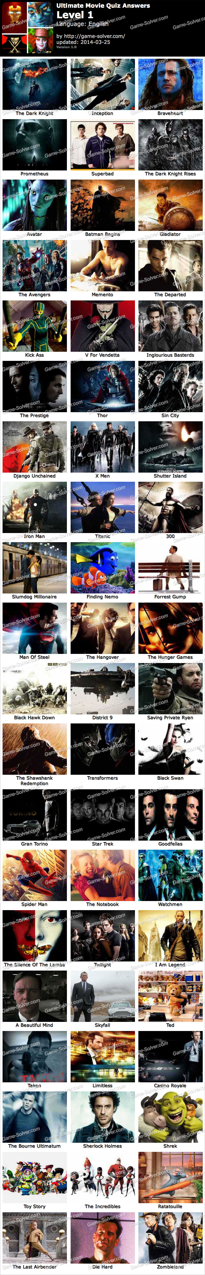 Ultimate Movie Quiz Level 1 Game Solver