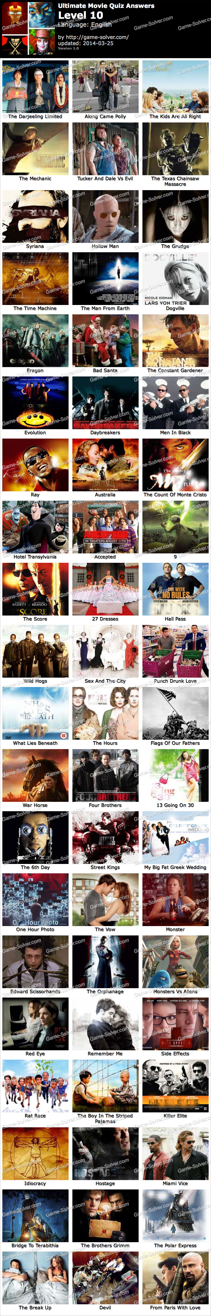 Ultimate Movie Quiz Level 10 Game Solver