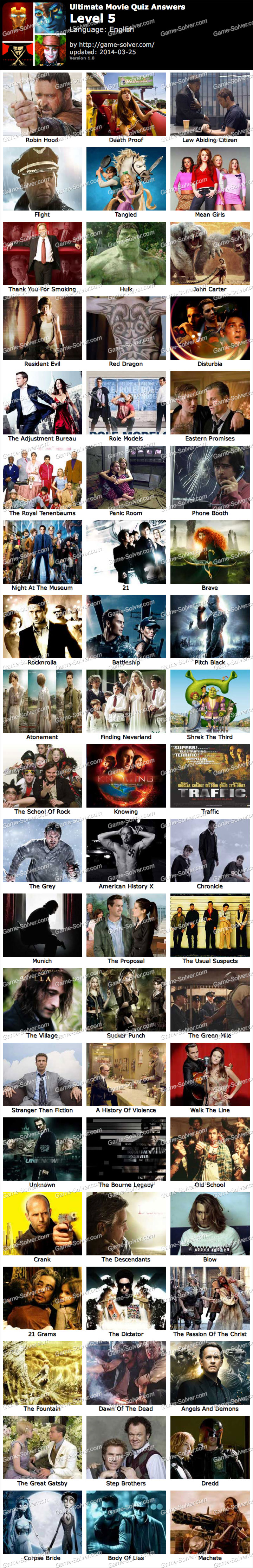 Ultimate Movie Quiz Level 5 Game Solver