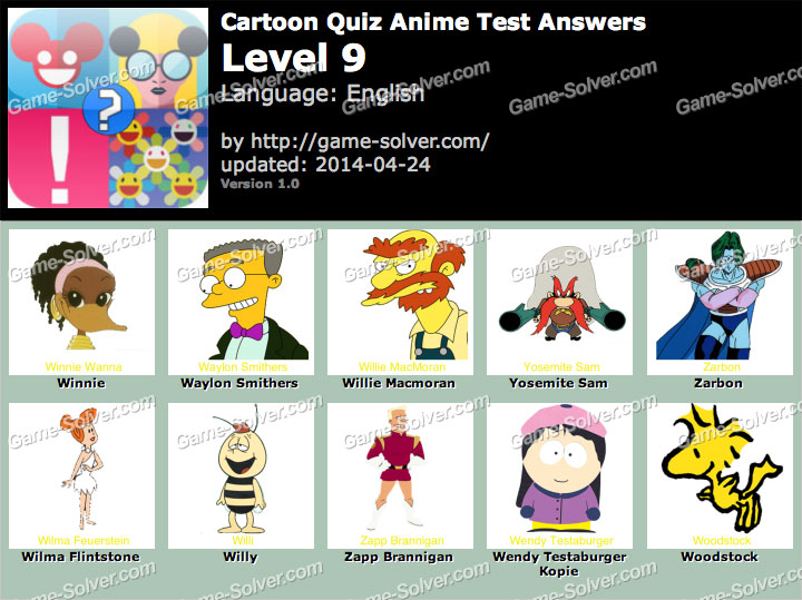 Cartoon Quiz Anime Test Level 9 - Game Solver