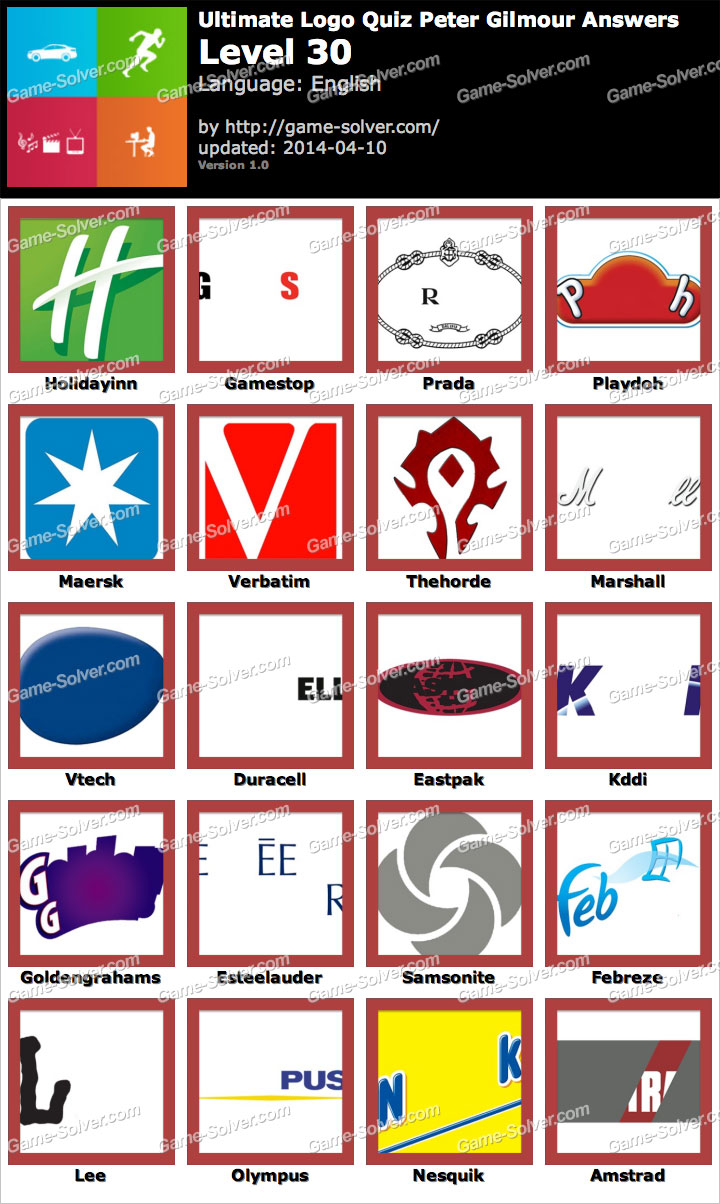 Ultimate Logo Quiz Peter Gilmour Level 30 Game Solver