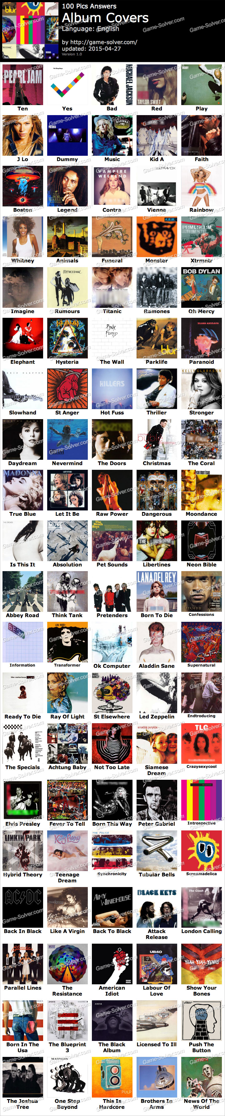 100 Pics Album Covers Game Solver