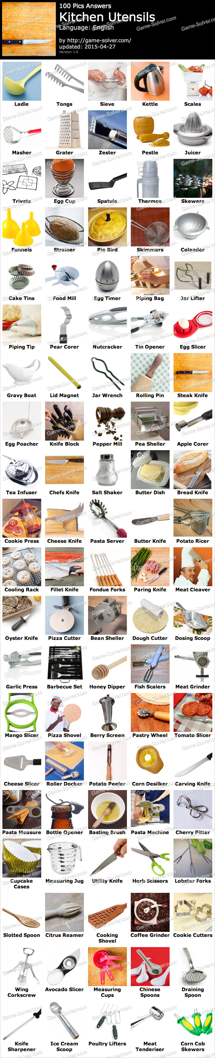 100 Pics Kitchen Utensils Game Solver