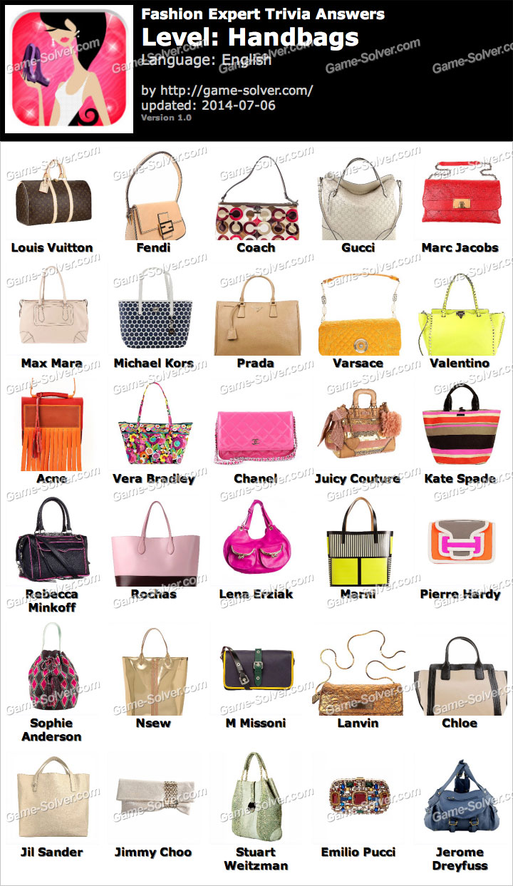 Fashion Expert Trivia Handbags Answers • Game Solver