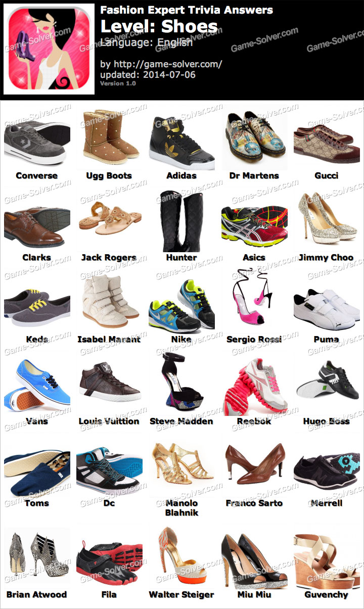 Fashion Expert Trivia Shoes Answers - Game Solver