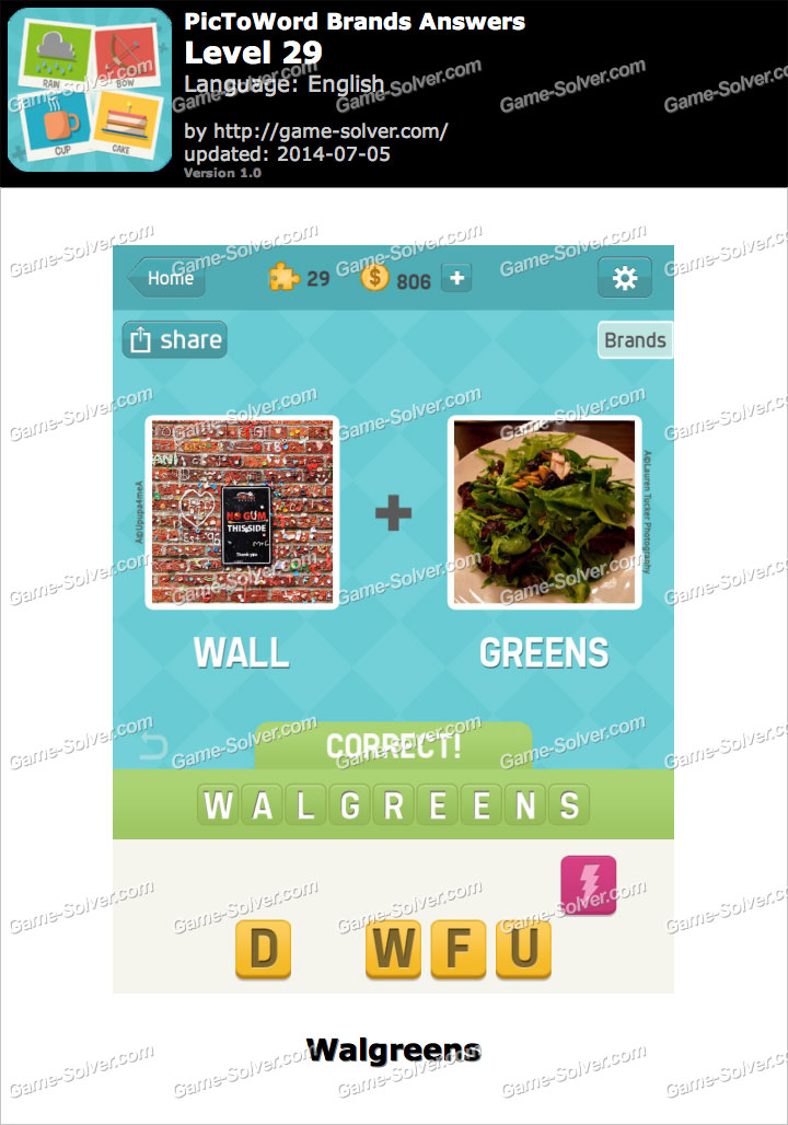 PicToWord Brands Level 29 - Game Solver