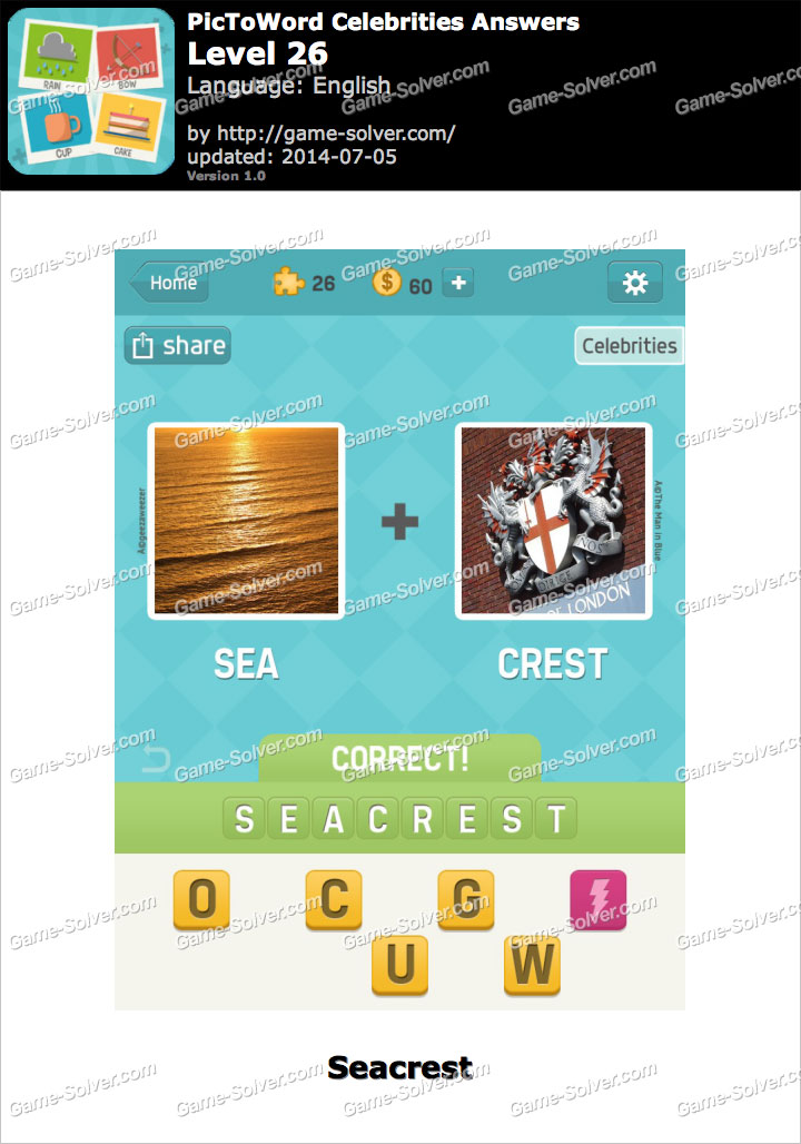 PicToWord Celebrities Level 26 - Game Solver