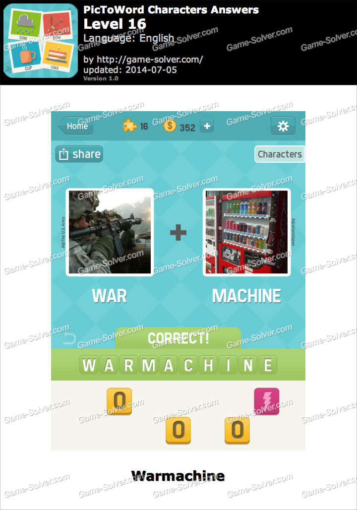 PicToWord Characters Level 16 - Game Solver PicToWord Characters Level 16 - Game Solver