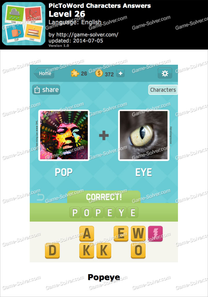PicToWord Characters Level 26 - Game Solver PicToWord Characters Level 26 - Game Solver