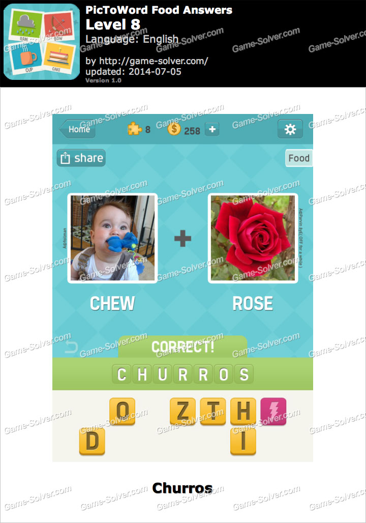 PicToWord Food Level 8 - Game Solver