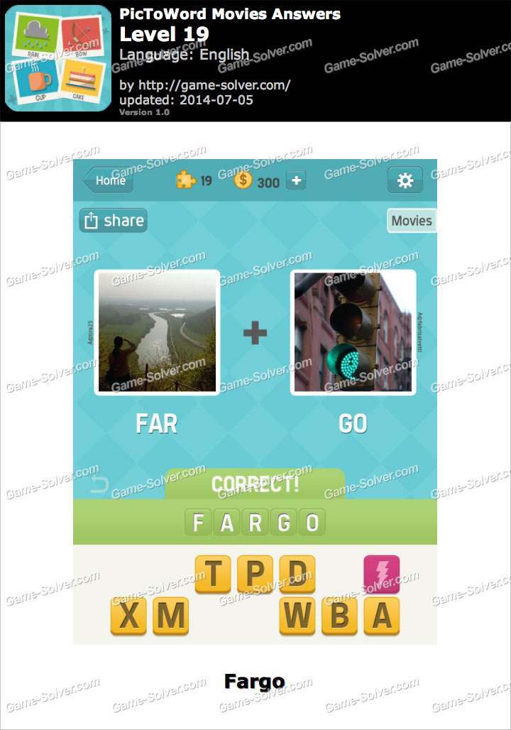 PicToWord Movies Level 19 - Game Solver