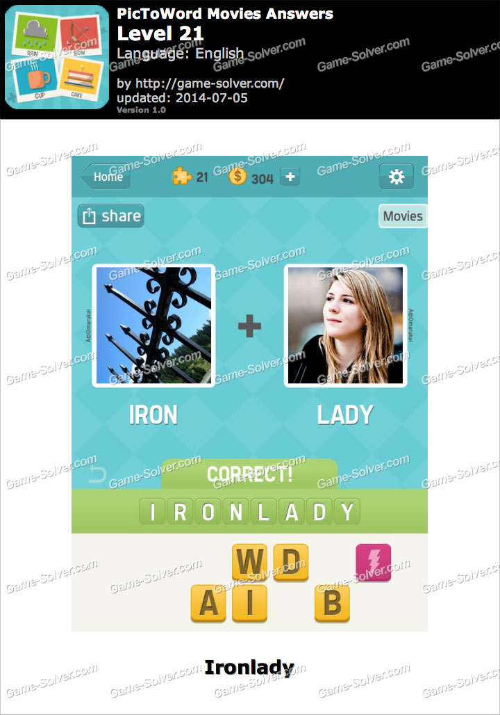 PicToWord Movies Level 21 - Game Solver