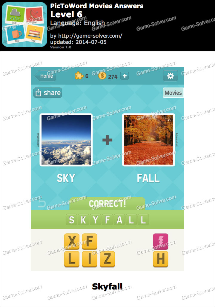 PicToWord Movies Level 6 - Game Solver