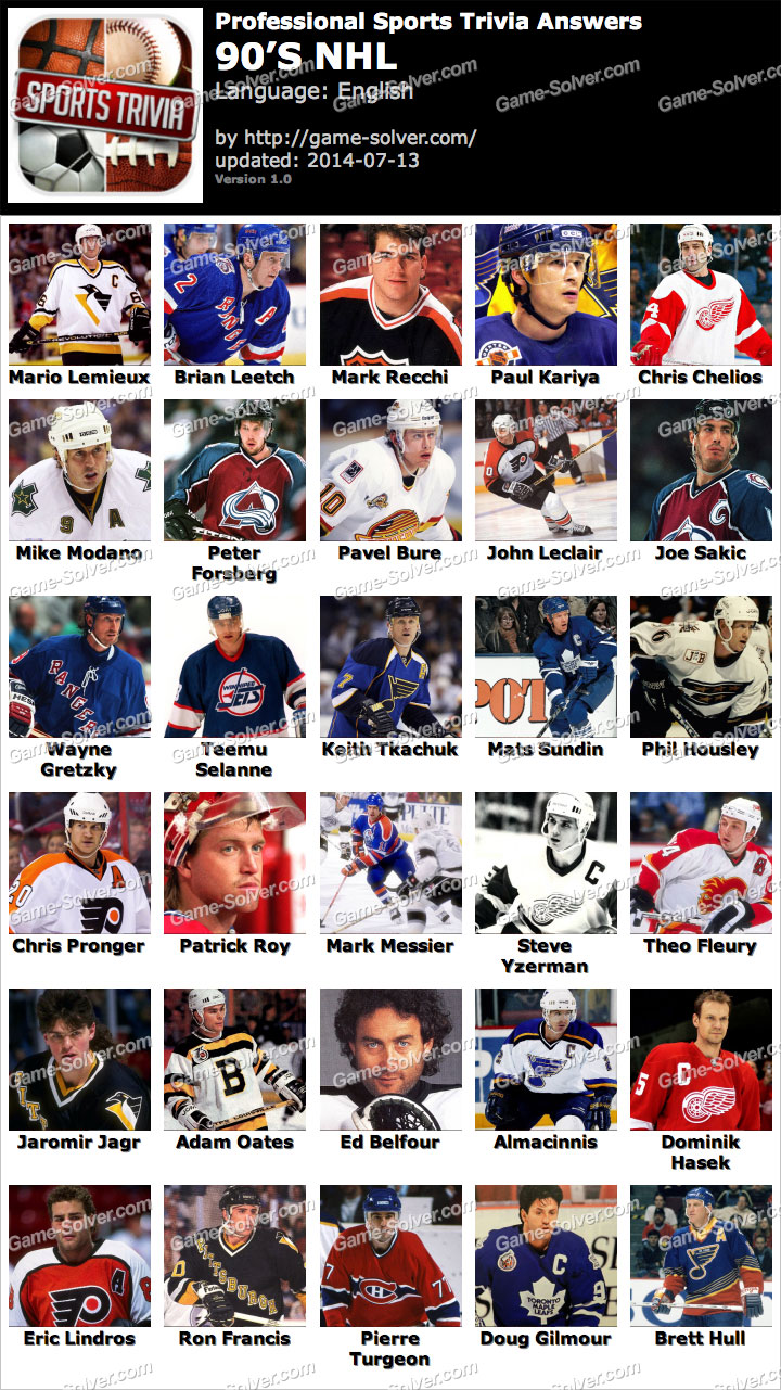 Professional Sports Trivia 90s NHL Answers Game Solver
