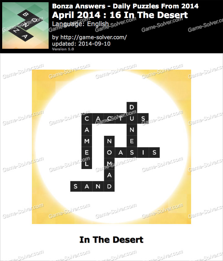 Bonza Answers April 2014 16 In The Desert • Game Solver