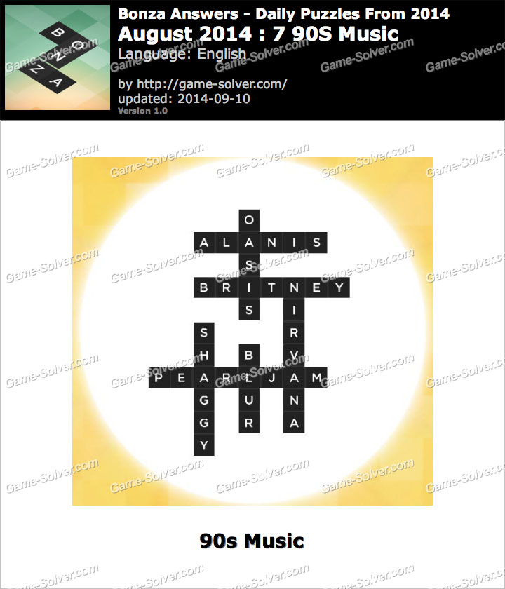 Bonza Answers August 2014 7 90S Music • Game Solver
