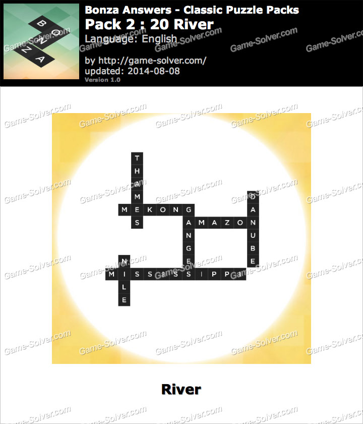 Bonza Answers Classic Puzzle Pack 2 20 River • Game Solver