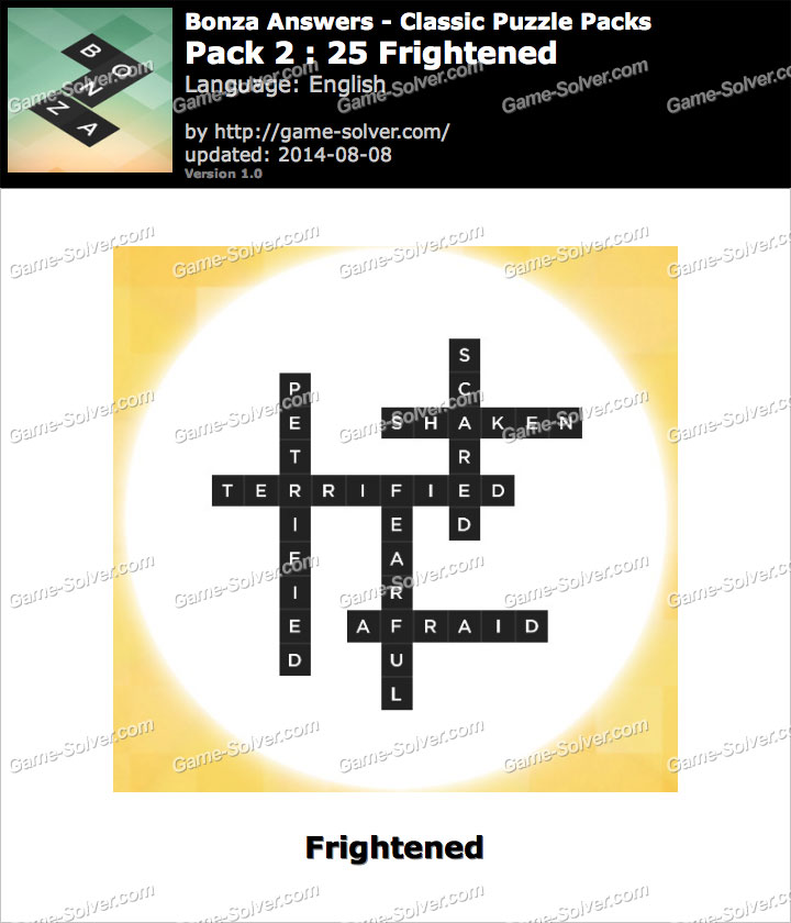 Bonza Answers Classic Puzzle Pack 2 25 Frightened • Game Solver