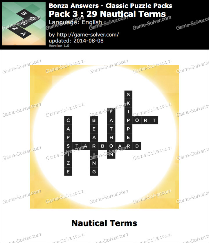 Bonza Answers Classic Puzzle Pack 3 29 Nautical Terms • Game Solver