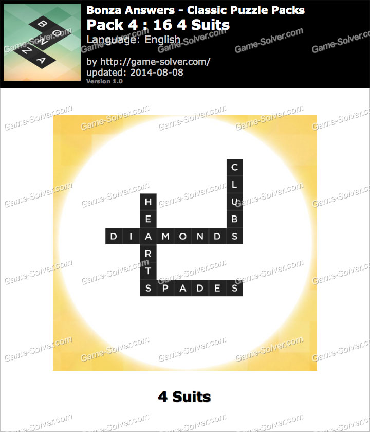 Bonza Answers Classic Puzzle Pack 4 16 4 Suits • Game Solver