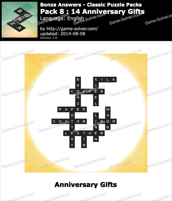 Bonza Answers Classic Puzzle Pack 8 14 Anniversary Gifts • Game Solver