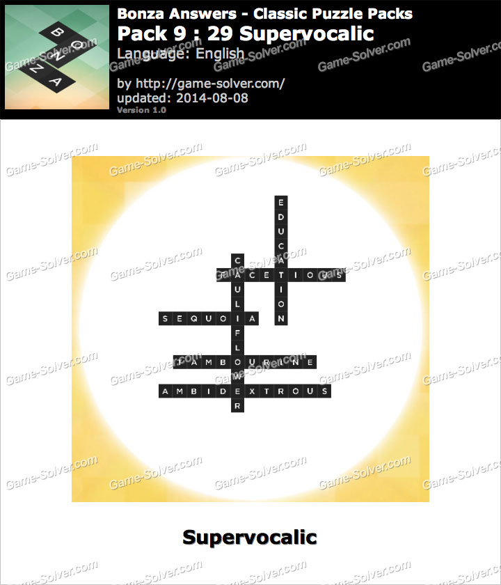 Bonza Answers Classic Puzzle Pack 9 29 Supervocalic • Game Solver