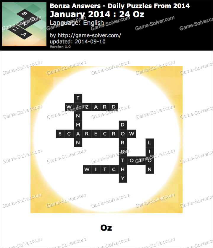 Bonza Answers January 2014 24 Oz • Game Solver