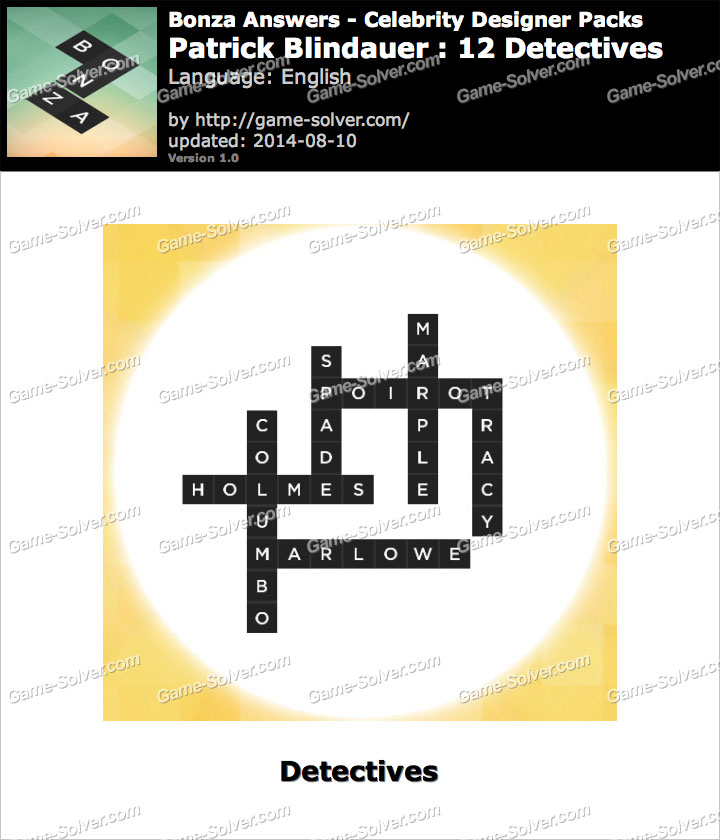Bonza Answers Patrick Blindauer 12 Detectives • Game Solver