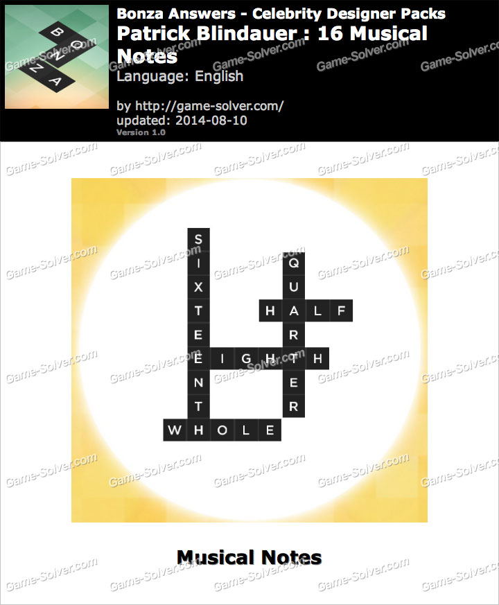 Bonza Answers Patrick Blindauer 16 Musical Notes • Game Solver