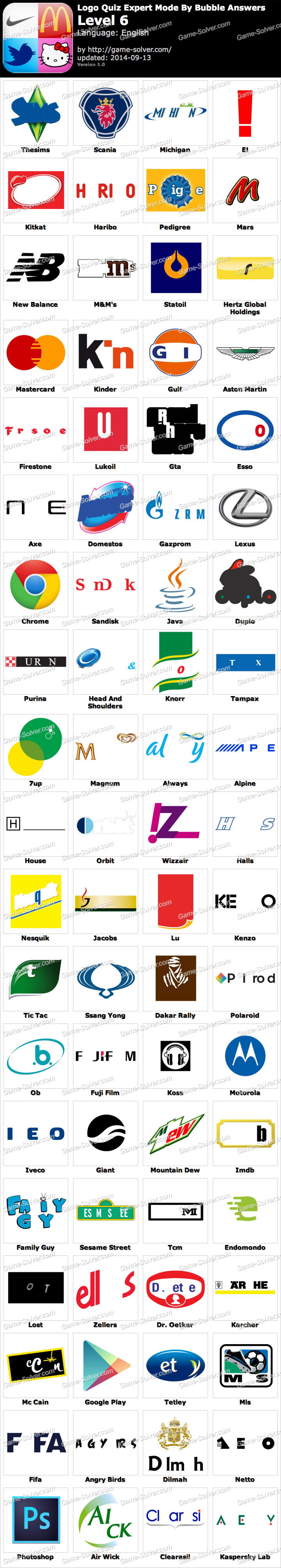 Logo Quiz Expert Mode Bubble Level 6 Game Solver