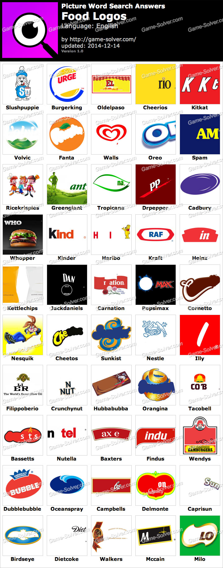 Picture Word Search Food Logos Answers Game Solver