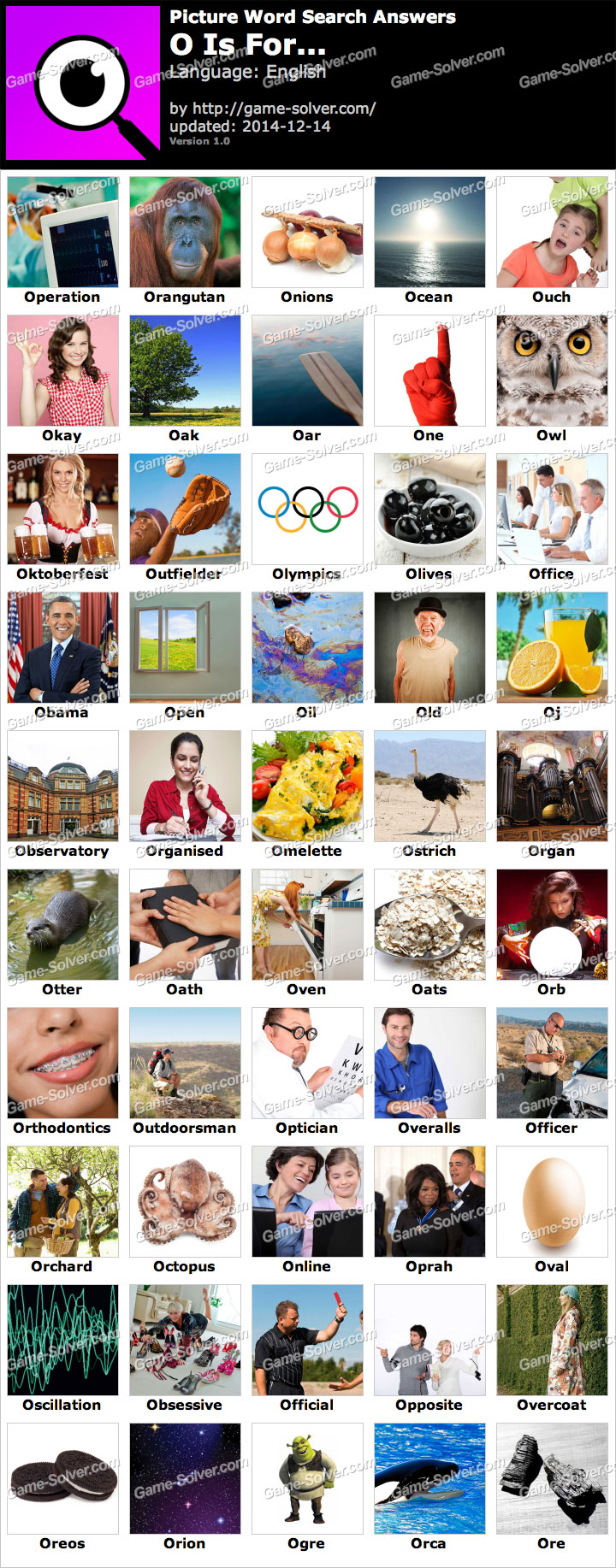Picture Word Search O is for... Answers • Game Solver