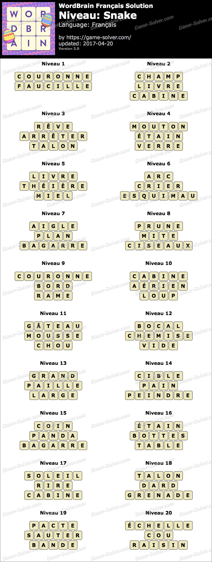 WordBrain Français Snake - Game Solver WordBrain Français Snake - Game Solver