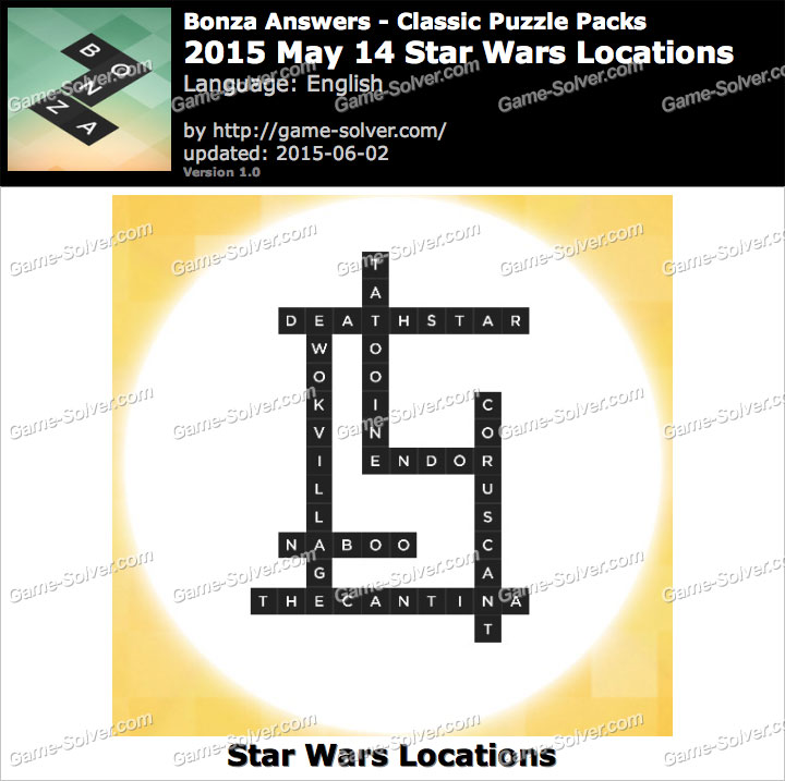 Bonza 2015 May 14 Star Wars Locations • Game Solver