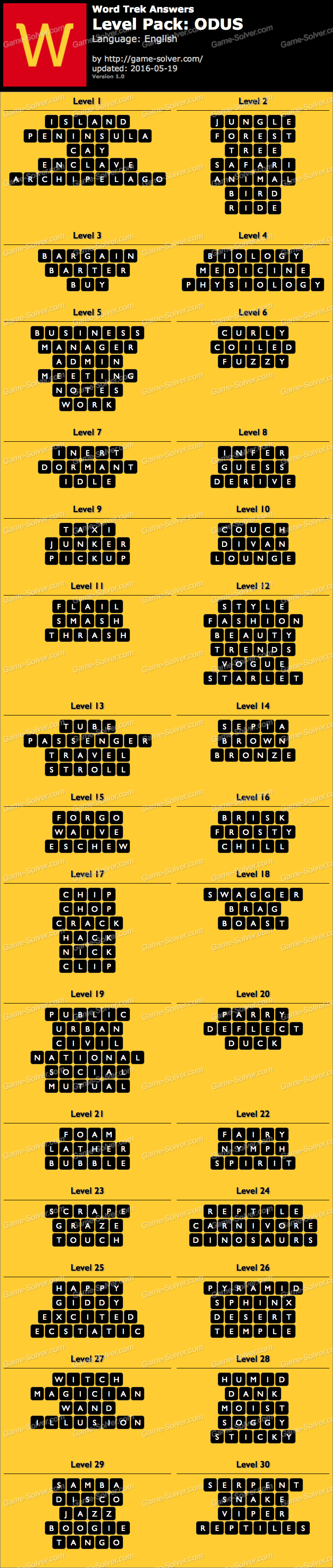 Word Trek Level Pack 59 ODUS Answers • Game Solver