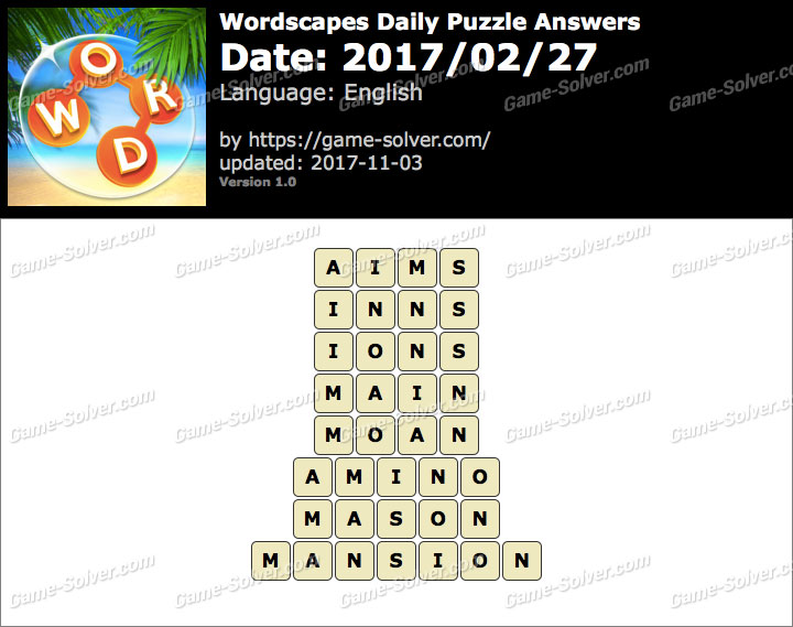 Wordscapes Daily Puzzle 2017 February 27 Answers Game Solver Wordscapes Daily Puzzle 2017 February 27 Answers Game Solver