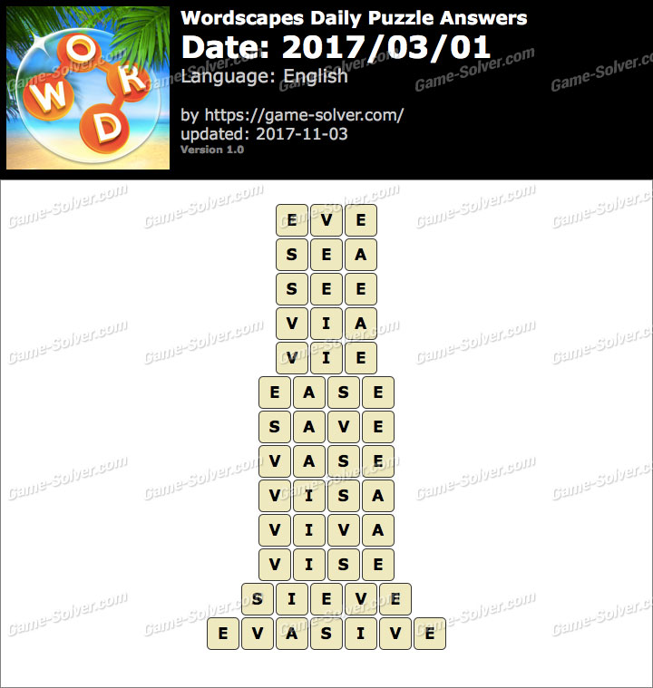 Wordscapes Daily Puzzle 2017 March 01 Answers