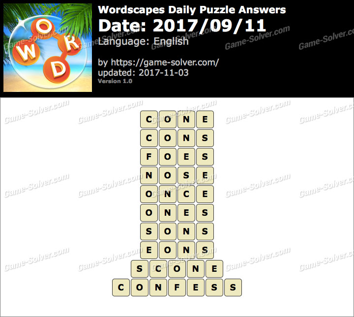 Wordscapes Daily Puzzle 2017 September 11 Answers Game Solver