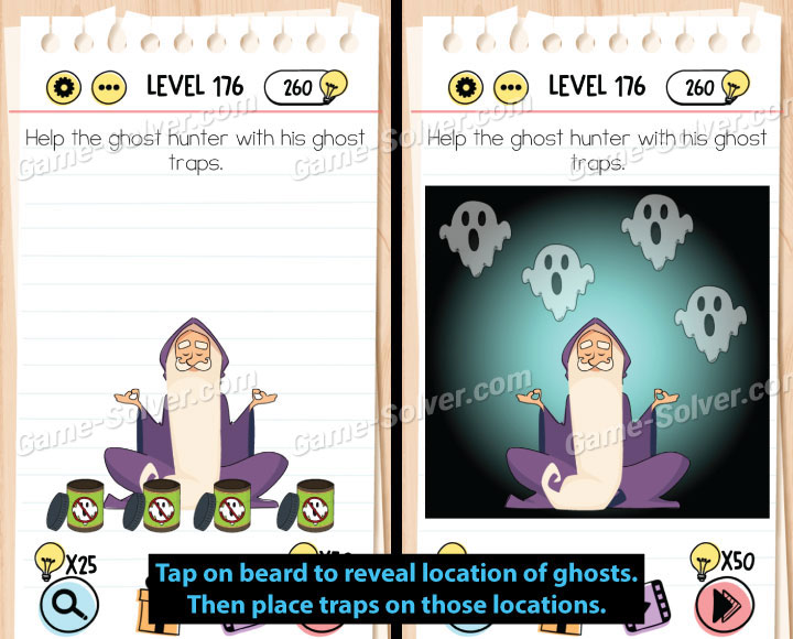 Brain Test Level 188 Help the ghost hunter with his ghost traps Walkthrough  